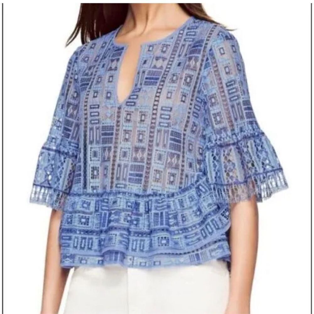 BCBGMaxazria TOP SHIRT BLOUSE BLUE LACE beige tank IMMANE size M